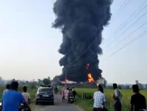 A huge fire broke out in a mattress factory in Kapurthala.