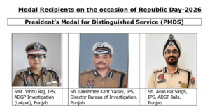 ਗਣਤੰਤਰ ਦਿਵਸ ਮੌਕੇ ਗ੍ਰਹਿ ਮੰਤਰਾਲੇ ਵੱਲੋਂ ਪੀ.ਐਮ.ਡੀ.ਐਸ. ਅਤੇ ਐਮ.ਐਮ.ਐਸ. ਨਾਲ ਸਨਮਾਨਿਤ ਕੀਤੇ ਜਾਣ ਵਾਲੇ ਪੰਜਾਬ ਪੁਲਿਸ ਦੇ ਅਧਿਕਾਰੀਆਂ/ਕਰਮਚਾਰੀਆਂ ਦੇ ਨਾਵਾਂ ਦਾ ਐਲਾਨ